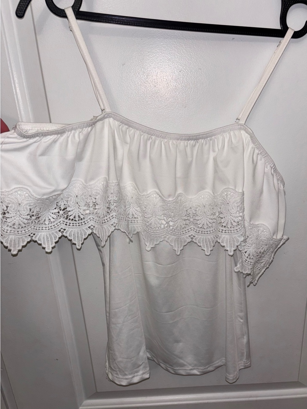 White Off-Shoulder Lace Trim Sleeveless Blouse